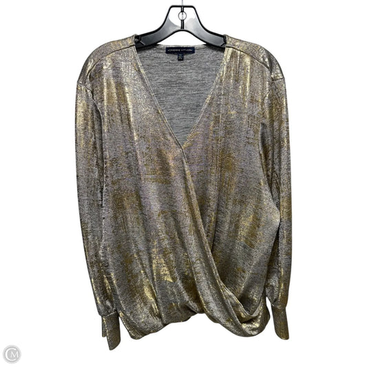 Metallic Knit Top Long Sleeve By Adrienne Vittadini In Gold, Size: 2x