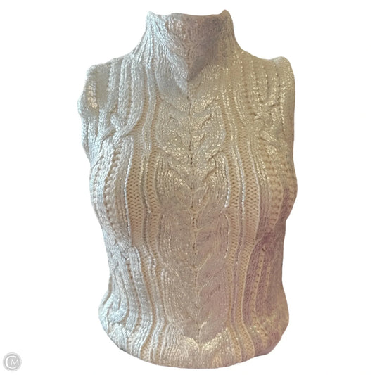 Sleeveless Metallic Mock Neck Sweater Vest Designer By Edit By Jason Wu In Silver & White, Size: Xs