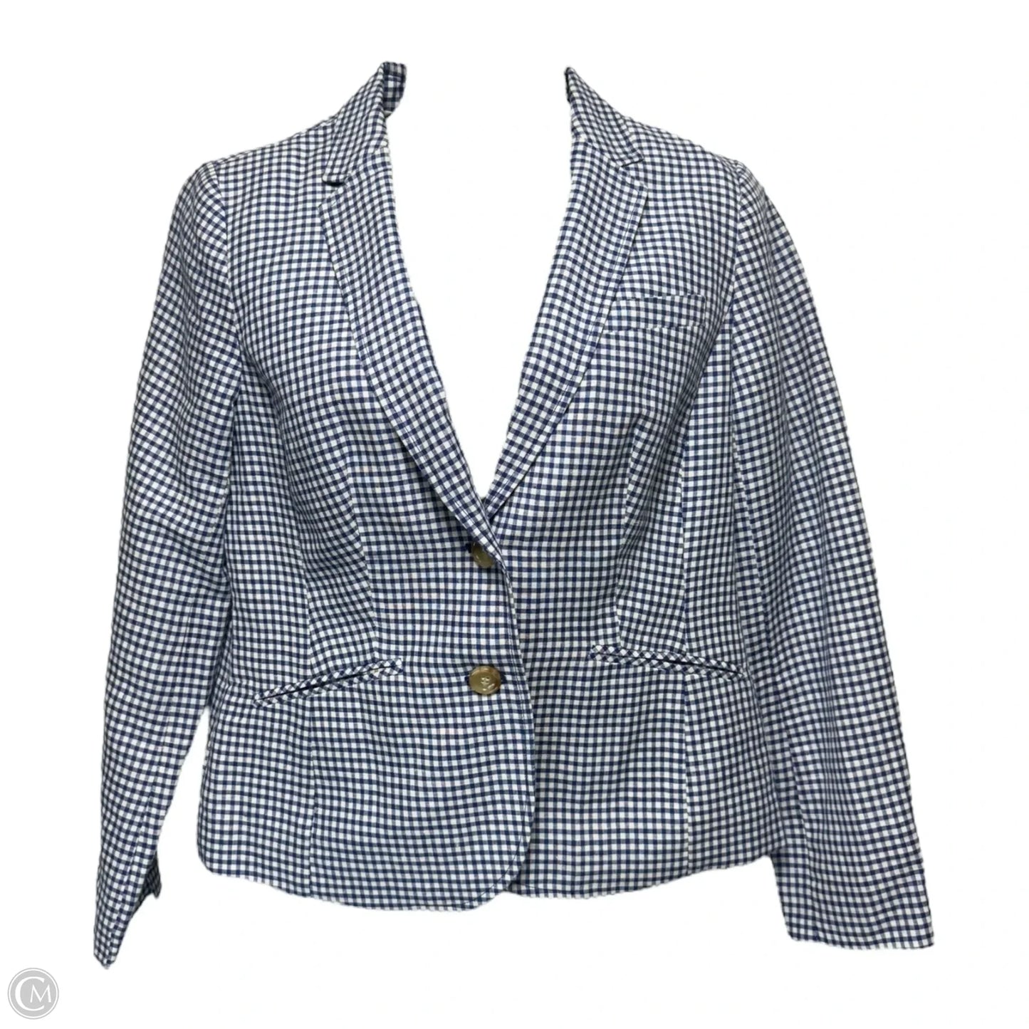 Linen Blend Blazer By Talbots In Blue & White, Size: 6p