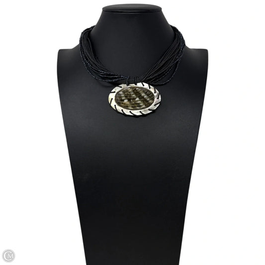 Multi Strand Leather & Beaded Shell Statement Necklace