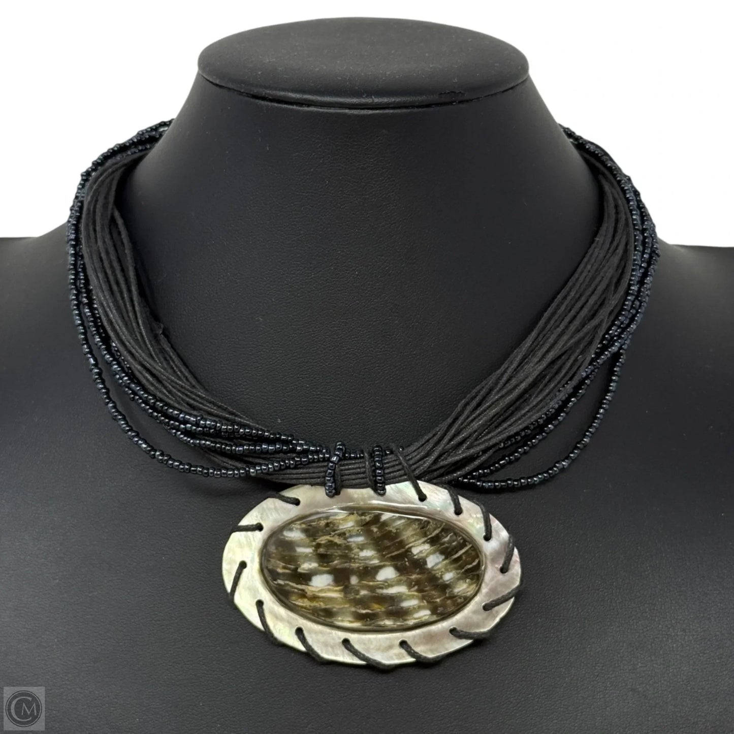 Multi Strand Leather & Beaded Shell Statement Necklace