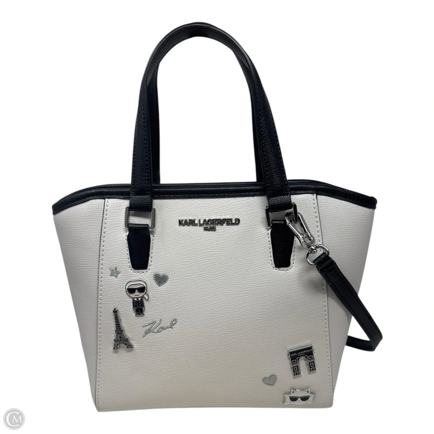 Paris Charm Satchel Handbag Designer By Karl Lagerfeld, Size: Medium