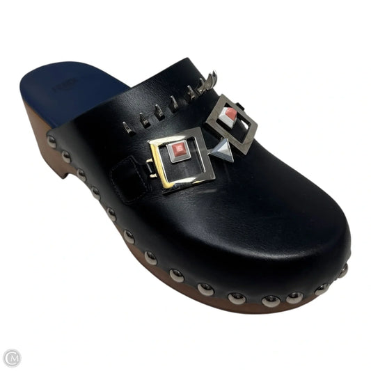(Monster) Faces Spiked Leather Clogs Luxury Designer By Fendi In Black, Size: US 8 (IT 38)
