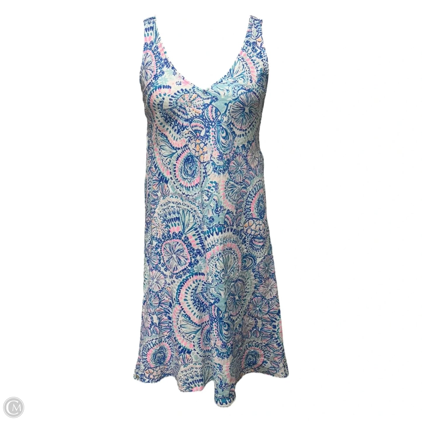 Florin Sleeveless Linen Dress Designer By Lilly Pulitzer In Blue Grotto CommotionIn The Ocean , Size: M