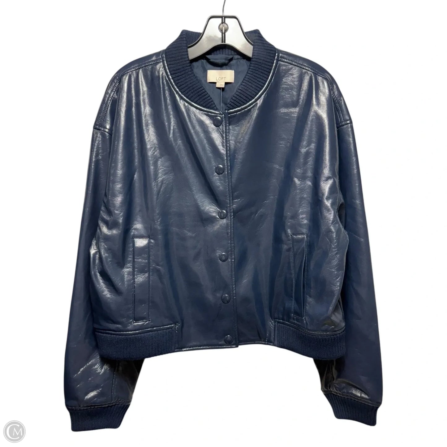 Faux Patent Jacket By Loft In Navy, Size: L