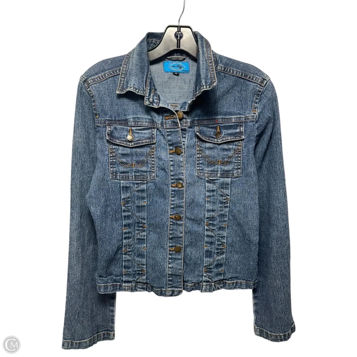 Jacket Designer By Milly In Blue Denim, Size: M
