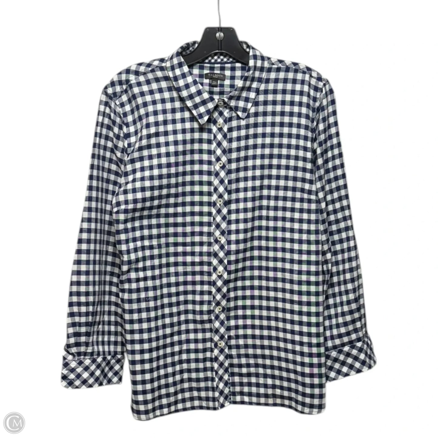 Top Long Sleeve By Talbots In Blue & White, Size: XLP