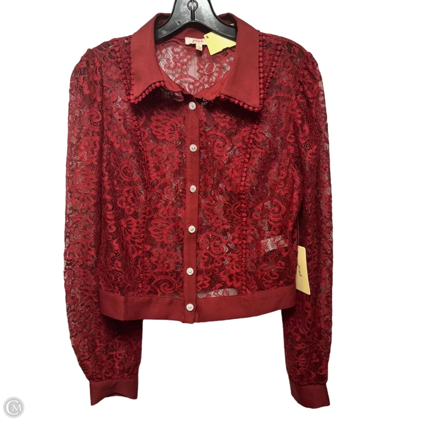 Lace Top Long Sleeve By Peach In Red, Size: L