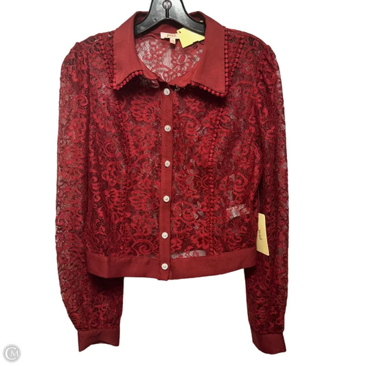 Lace Top Long Sleeve By Peach In Red, Size: L