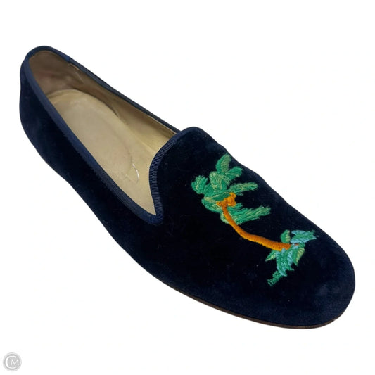 Storm Velvet Embroidered Slipper Shoes Flats By Stubbs & Wootton In Blue, Size: 8