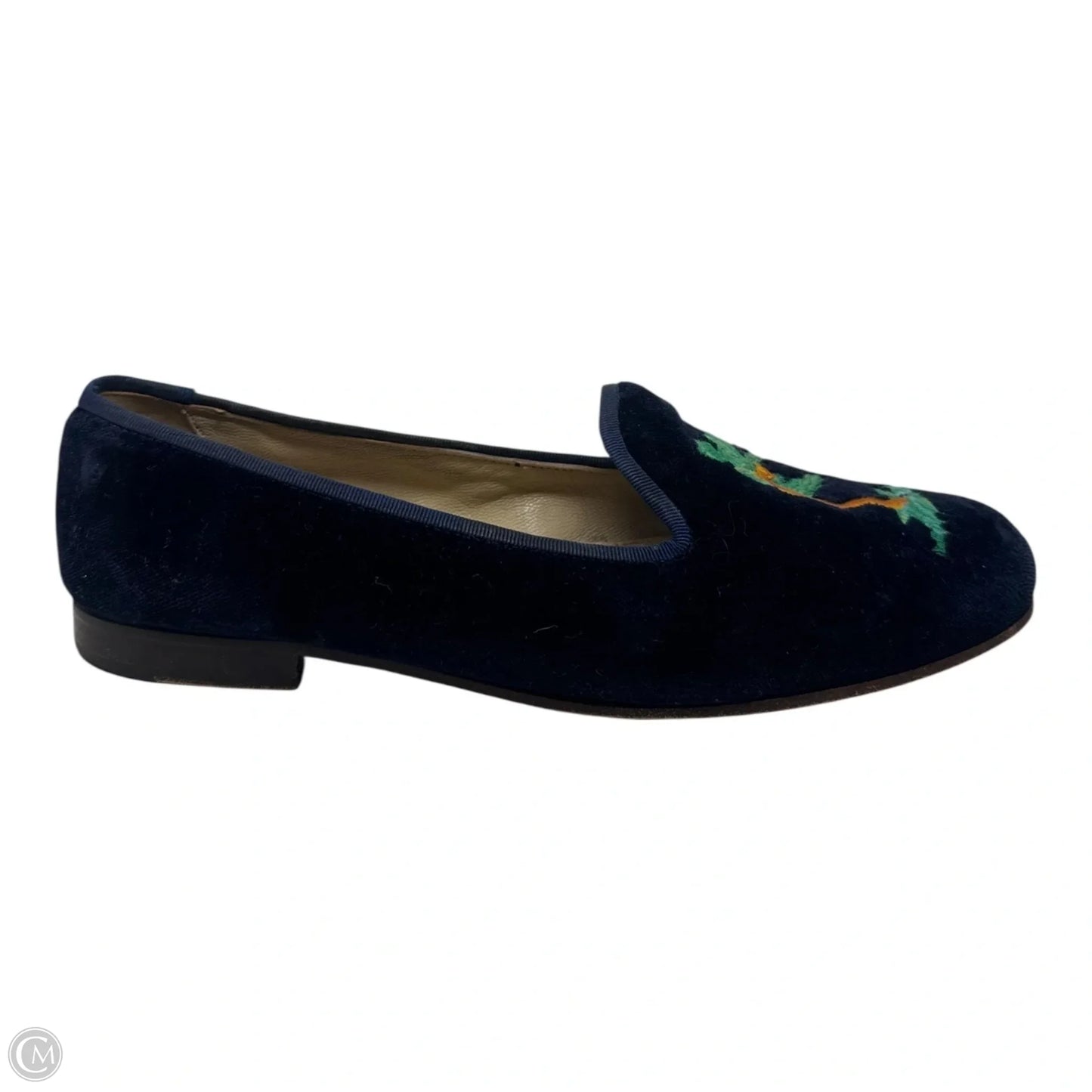 Storm Velvet Embroidered Slipper Shoes Flats By Stubbs & Wootton In Blue, Size: 8