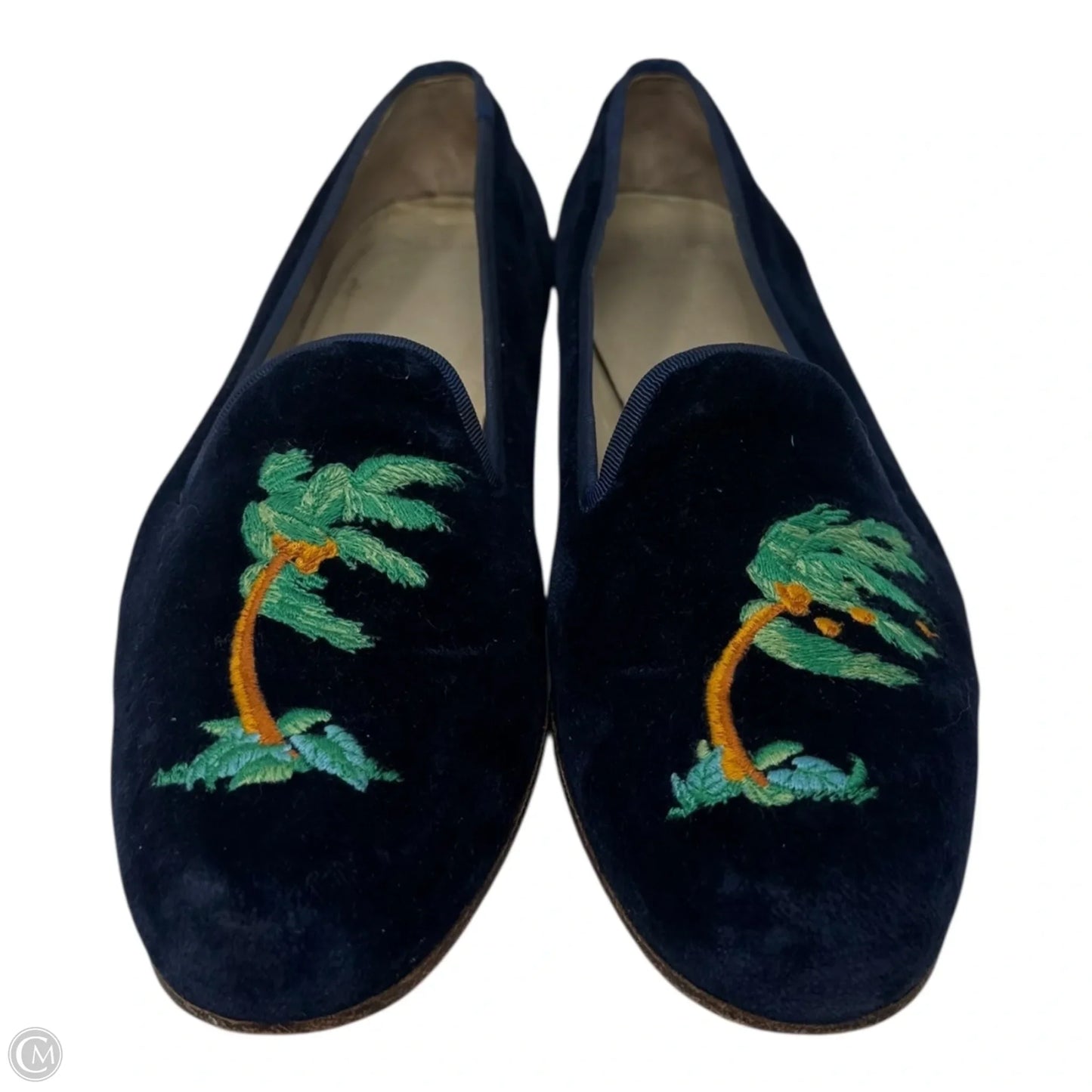 Storm Velvet Embroidered Slipper Shoes Flats By Stubbs & Wootton In Blue, Size: 8