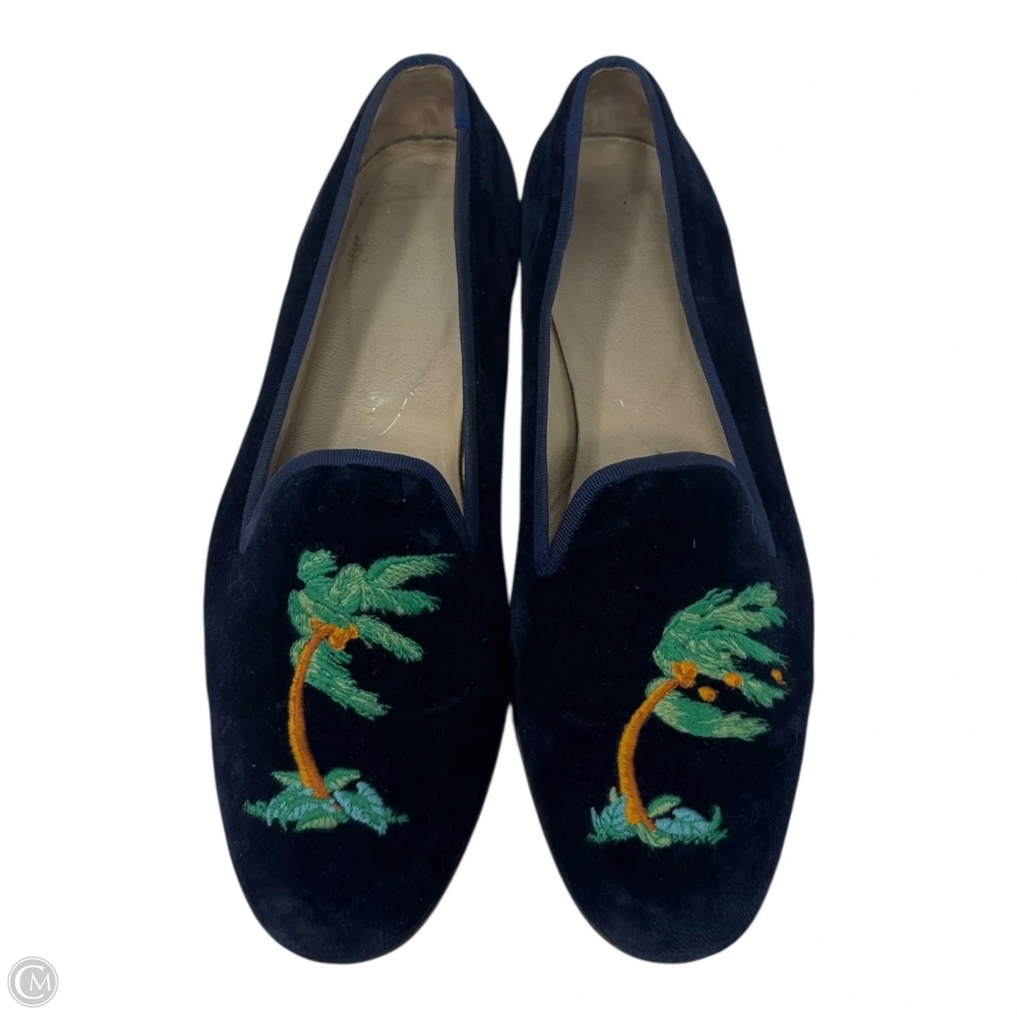Storm Velvet Embroidered Slipper Shoes Flats By Stubbs & Wootton In Blue, Size: 8