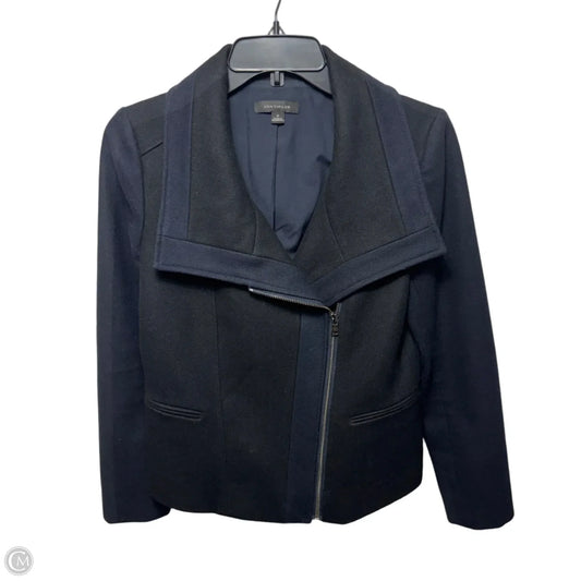 Wool Blend Jacket Moto By Ann Taylor In Black & Blue, Size: 0