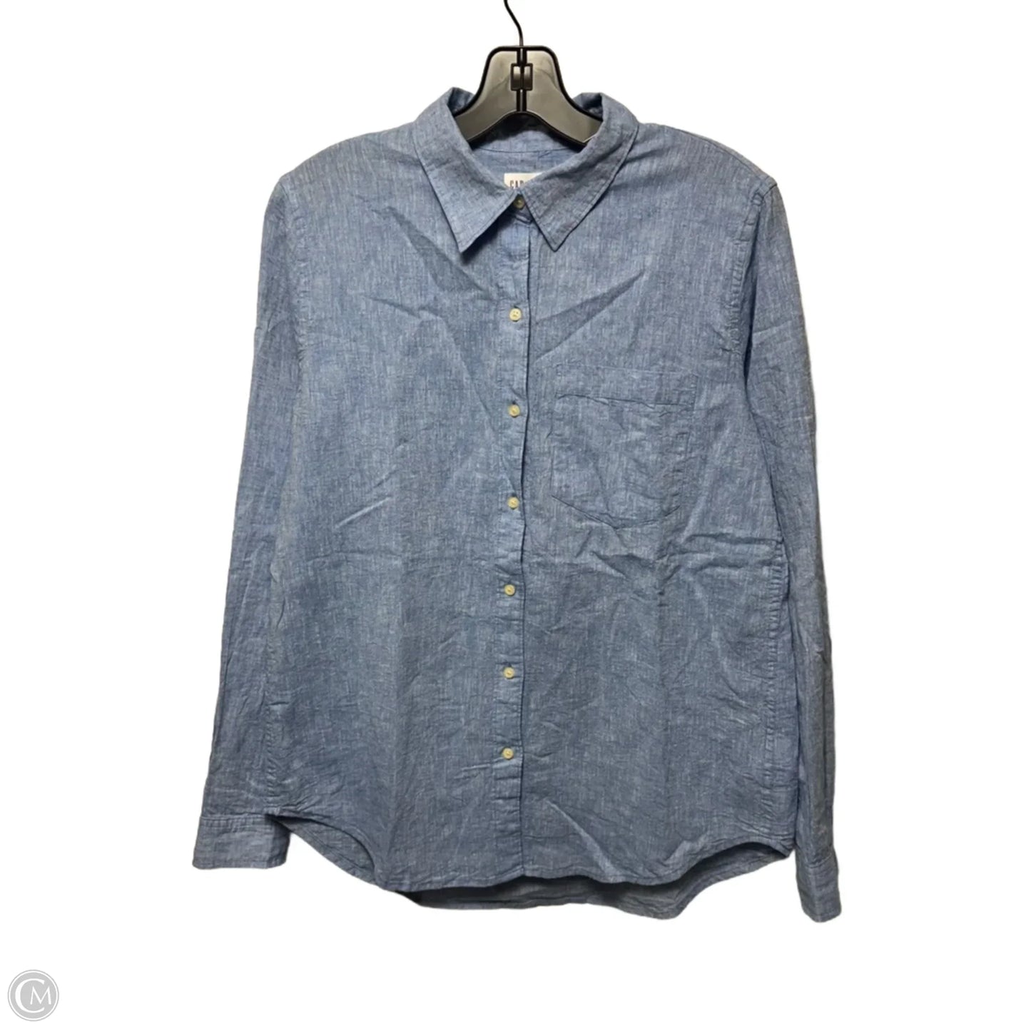 Linen-Cotton Blend Top Long Sleeve By Gap In Blue, Size: Xs