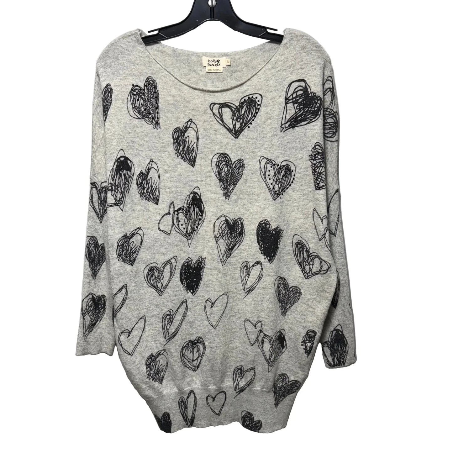 Heart Sweater By Molly Bracken In Black & Grey, Size: Osfm
