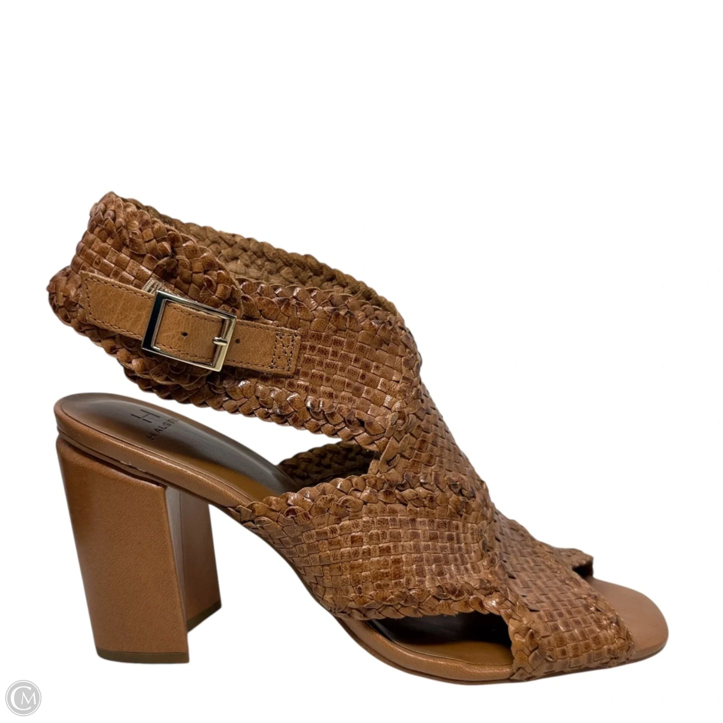 Penelope Woven Leather Sandals By H For Halston In Tan, Size: 8.5