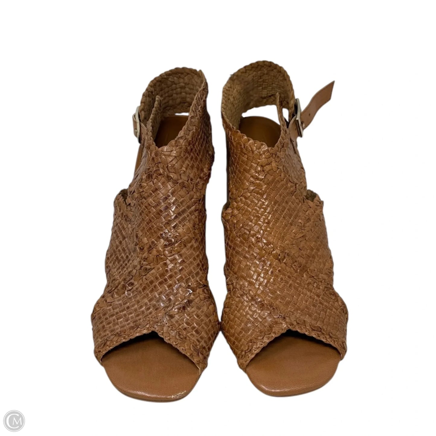 Penelope Woven Leather Sandals By H For Halston In Tan, Size: 8.5