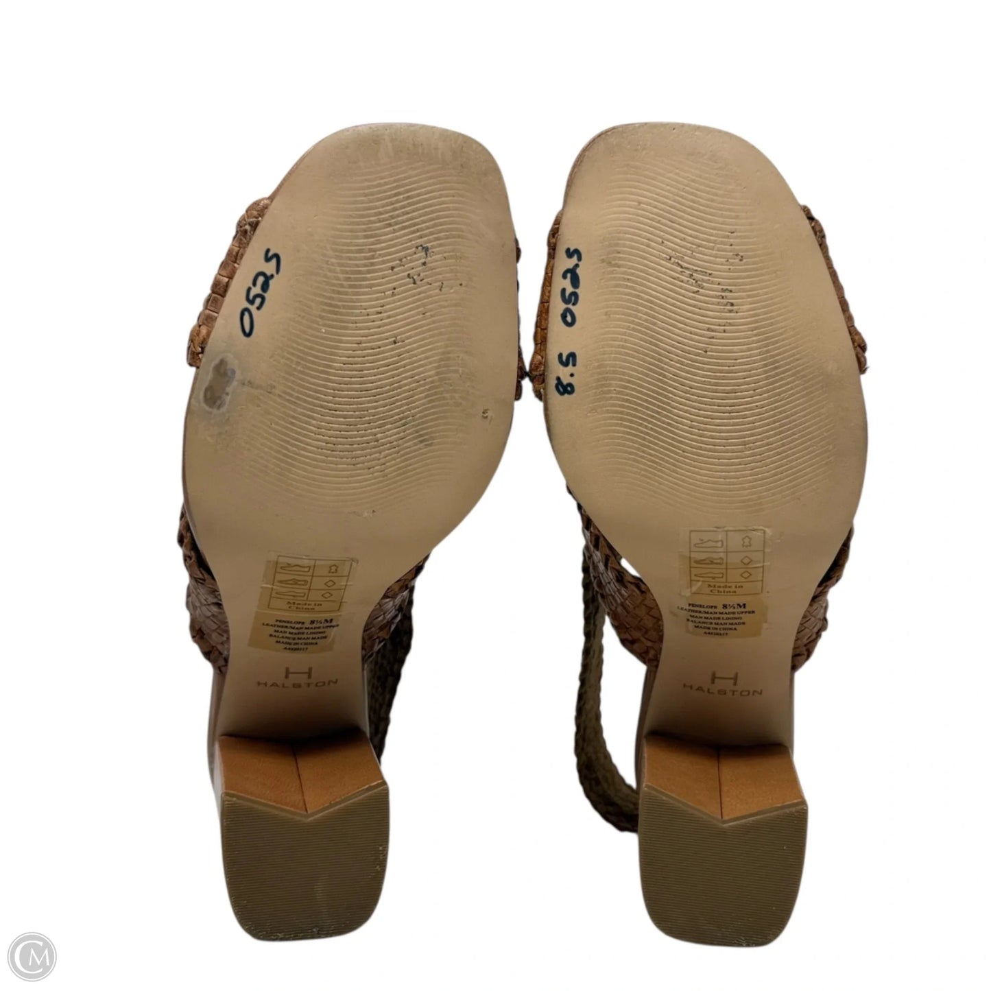 Penelope Woven Leather Sandals By H For Halston In Tan, Size: 8.5