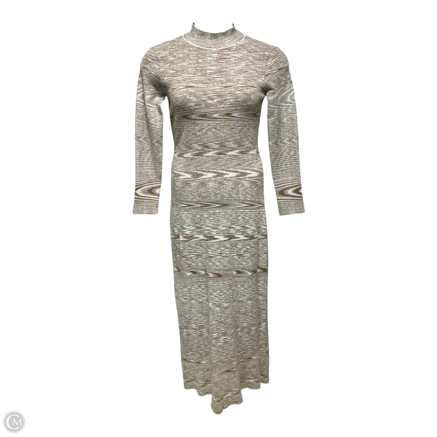 Knit Mock Neck Dress Sweater By Rosetta Getty Collective In Tan & White, Size: M