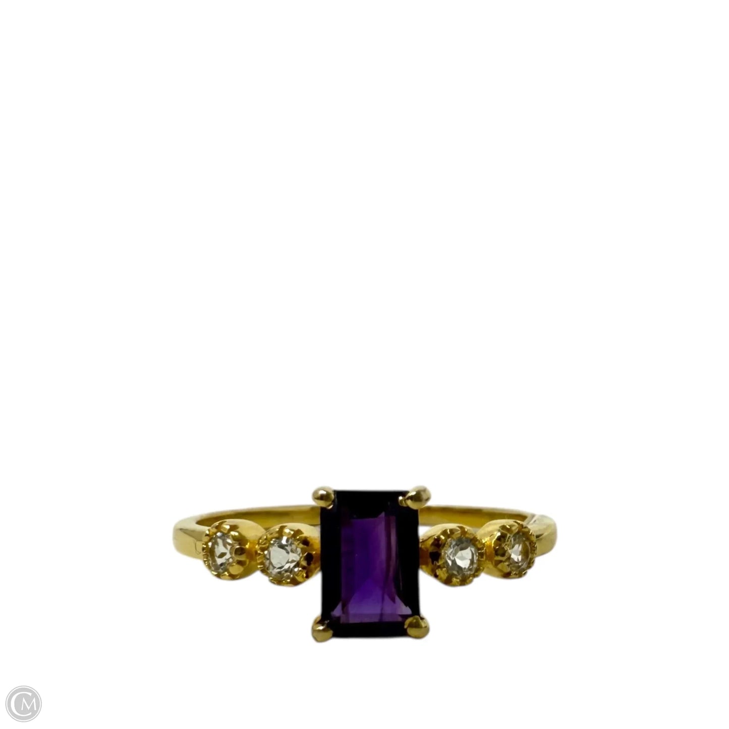 Gold Over Sterling Silver Purple & Clear CZ Ring, Size: 8