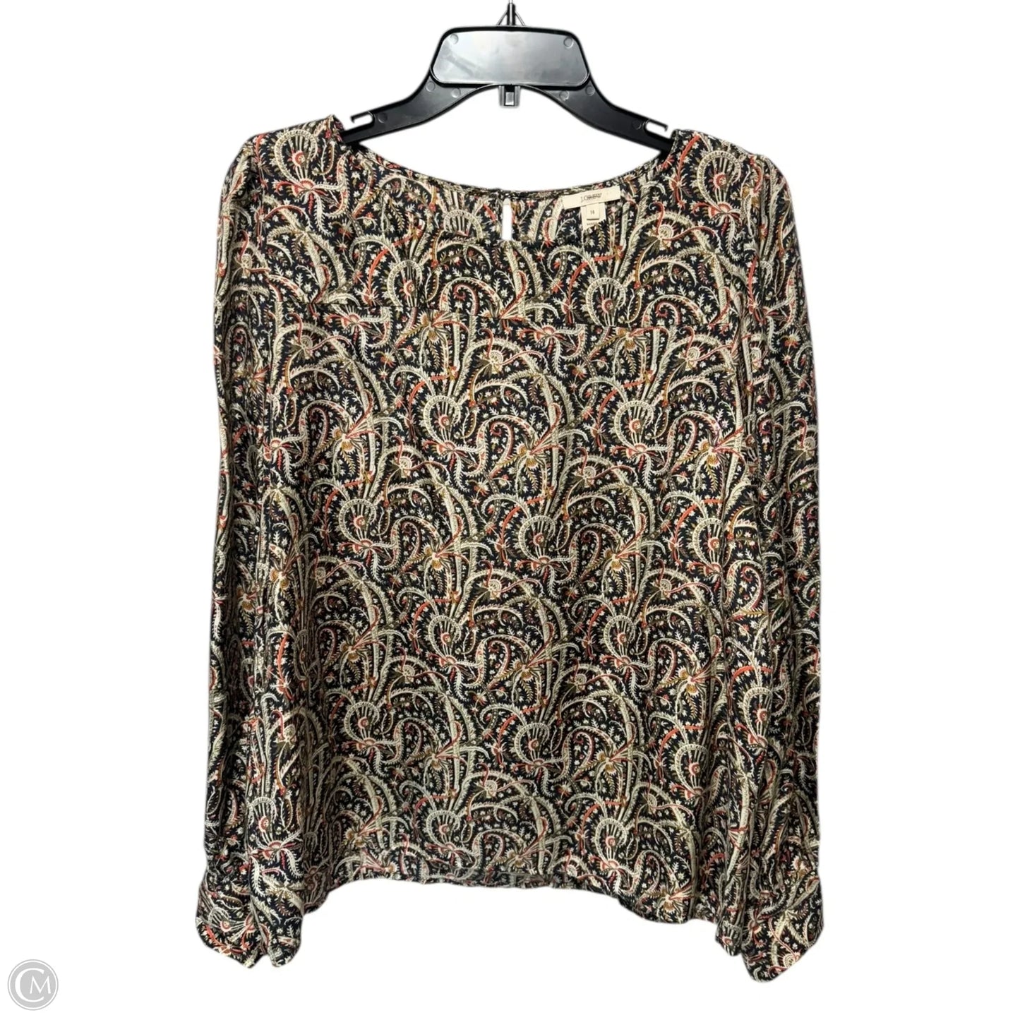Silk Blouse Long Sleeve By J. Crew In Multi-colored, Size: 14