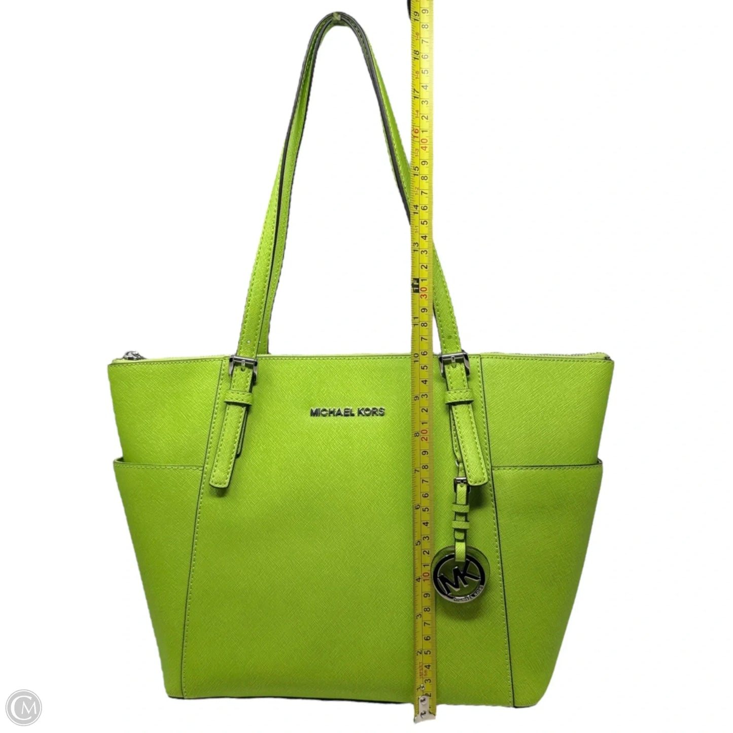 Jet Set East West Top-Zip Saffiano Leather Tote In Pear Designer By Michael Kors, Size: Medium