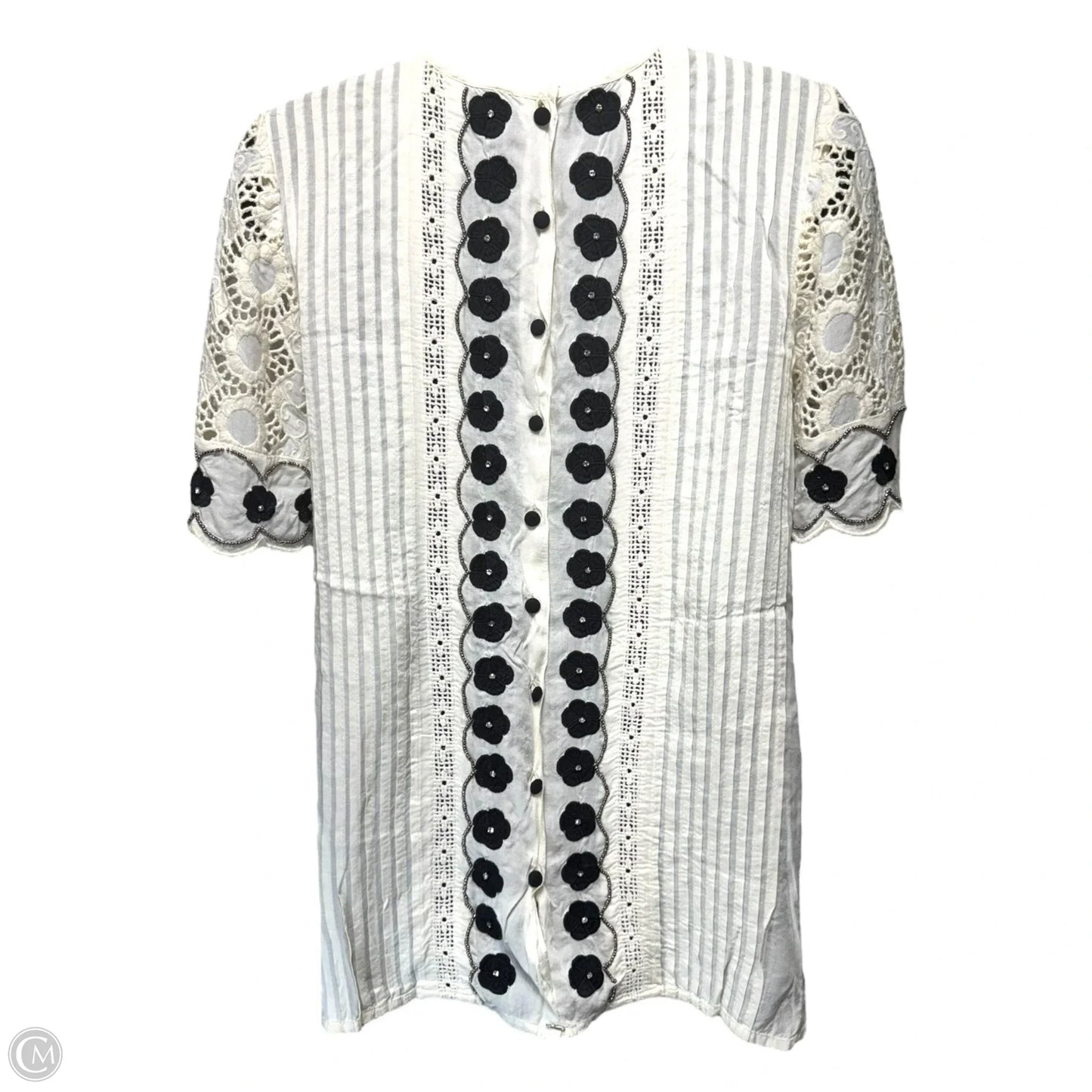 Beaded Top Short Sleeve By Floreat In Black & Cream, Size: 0