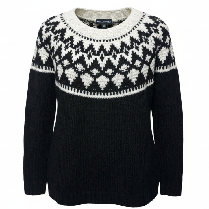 Fair Isle Pattern Sweater Designer By Karl Lagerfeld In Black & White, Size: M