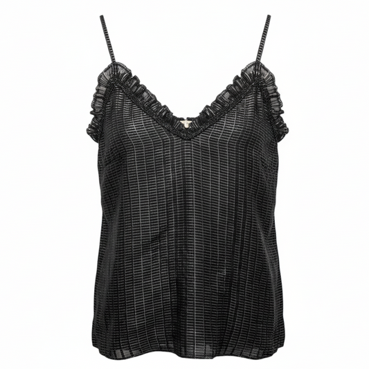 Ruffle Detail Silk Metallic Cami Top Sleeveless By Rebecca Taylor In Black & Silver, Size: 6