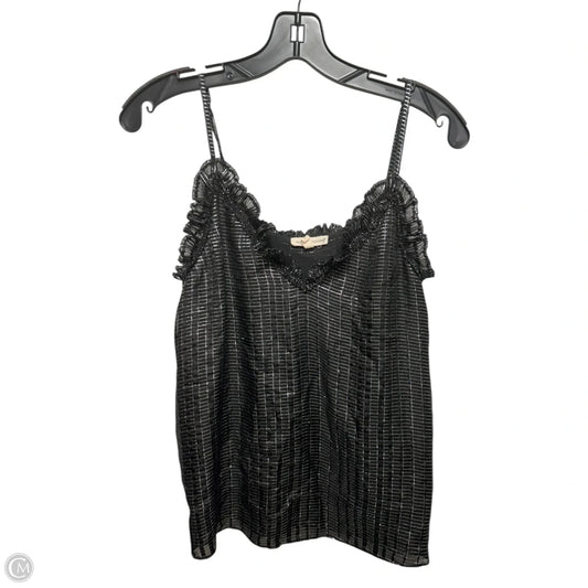 Ruffle Detail Silk Metallic Cami Top Sleeveless By Rebecca Taylor In Black & Silver, Size: 6