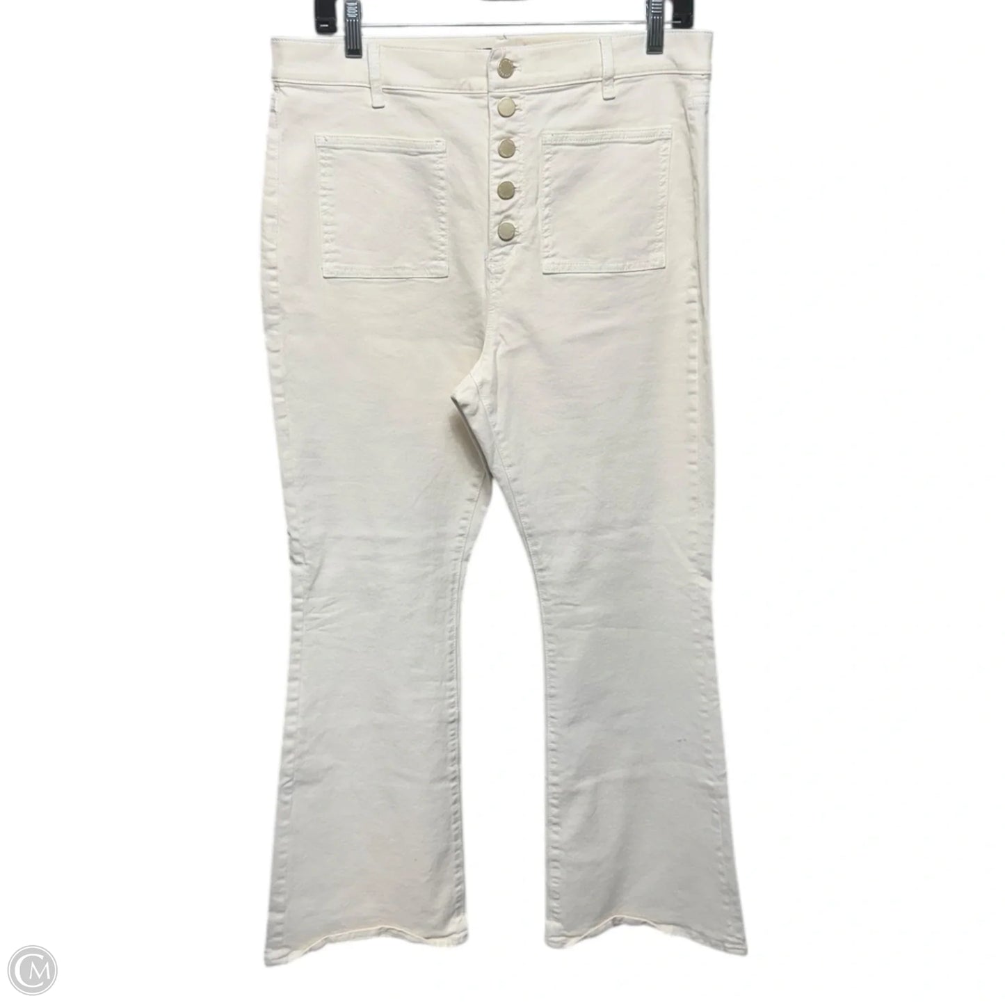The Flare High Rise Perfect Pocketing Jeans By Ann Taylor In Cream Denim, Size: 14 Petite