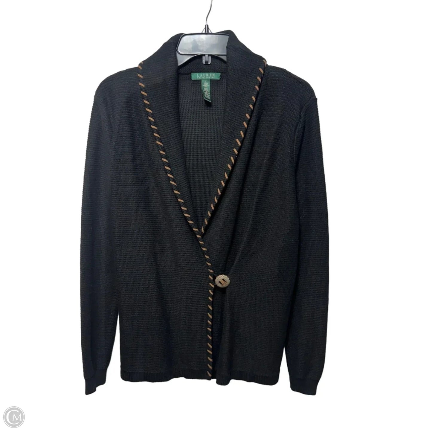 Linen/Cotton Blend Sweater Cardigan By Lauren By Ralph Lauren In Black & Brown, Size: L