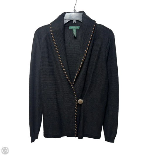 Linen/Cotton Blend Sweater Cardigan By Lauren By Ralph Lauren In Black & Brown, Size: L