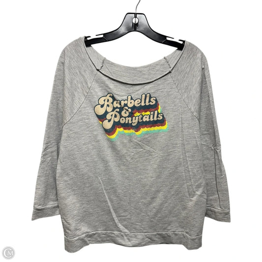 “Barbells & Ponytails” Athletic Top Long Sleeve Crewneck By Next Level In Grey, Size: Xl
