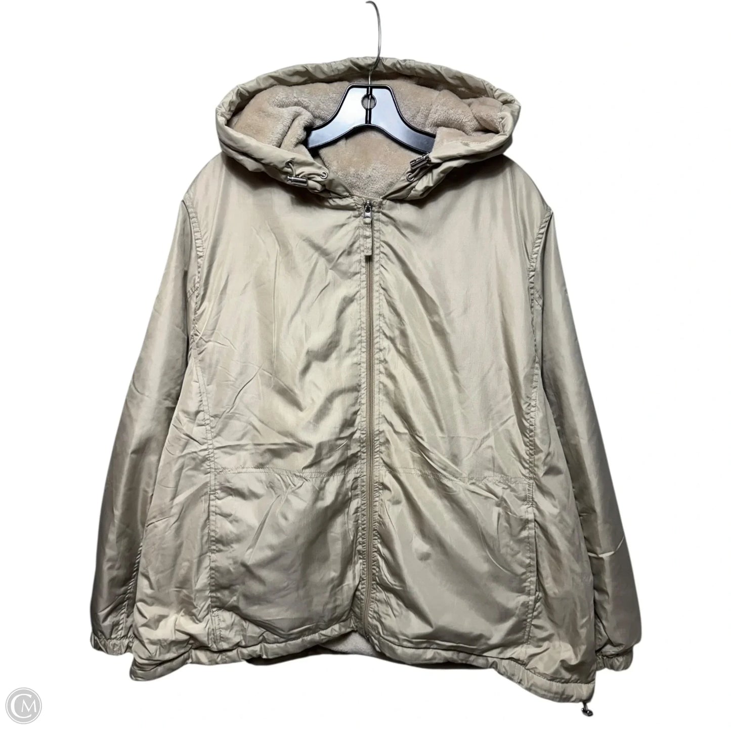 Faux Fur Liner Windbreaker Jacket By Big Chill In Beige, Size: 2x