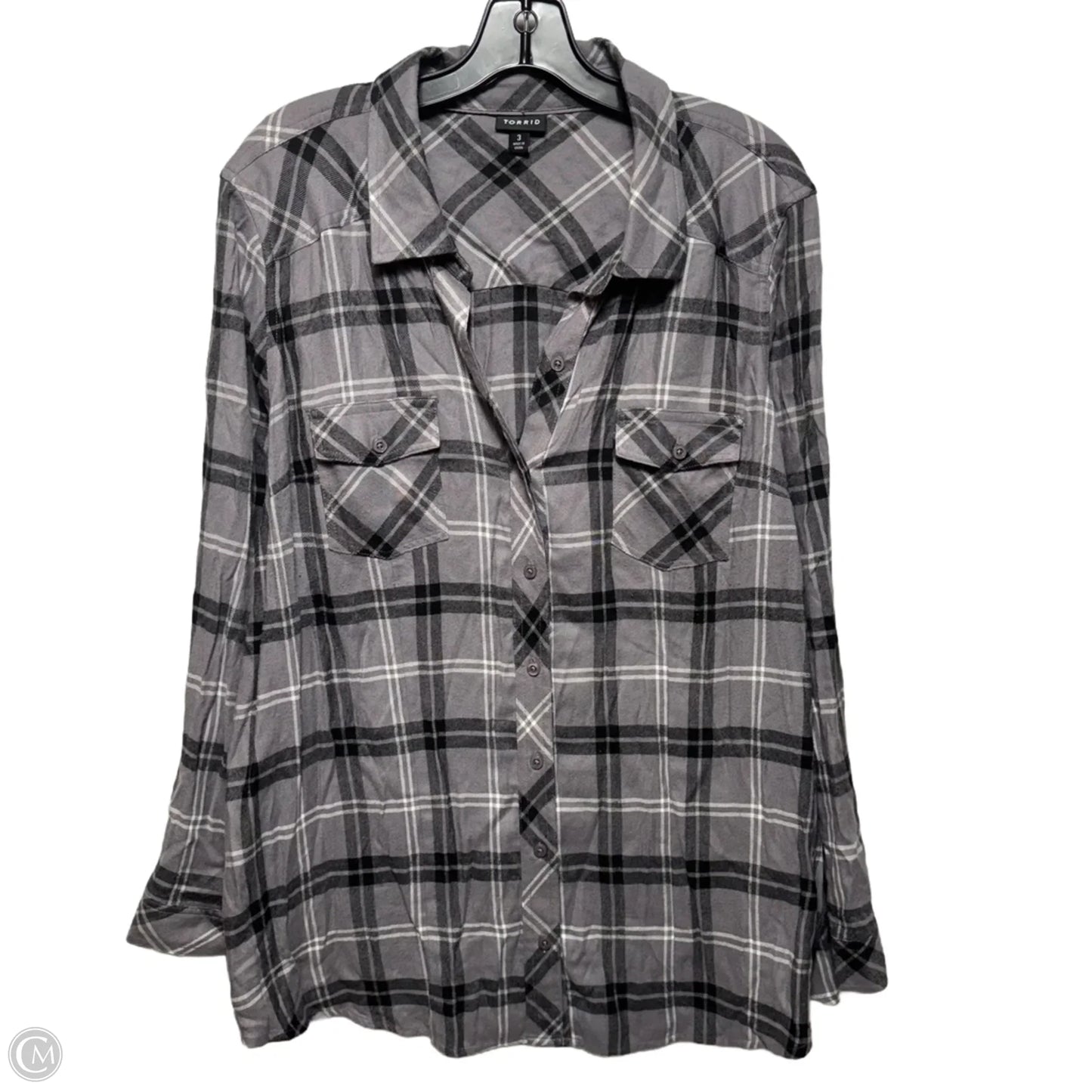 Top Long Sleeve By Torrid In Plaid Pattern, Size: 3x