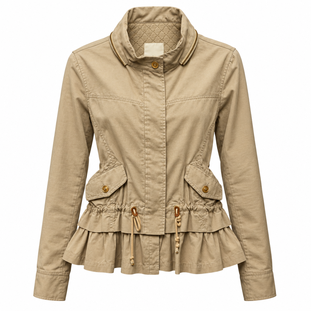 Cotton Drawstring Waist Jacket By Elevenses In Beige, Size: M