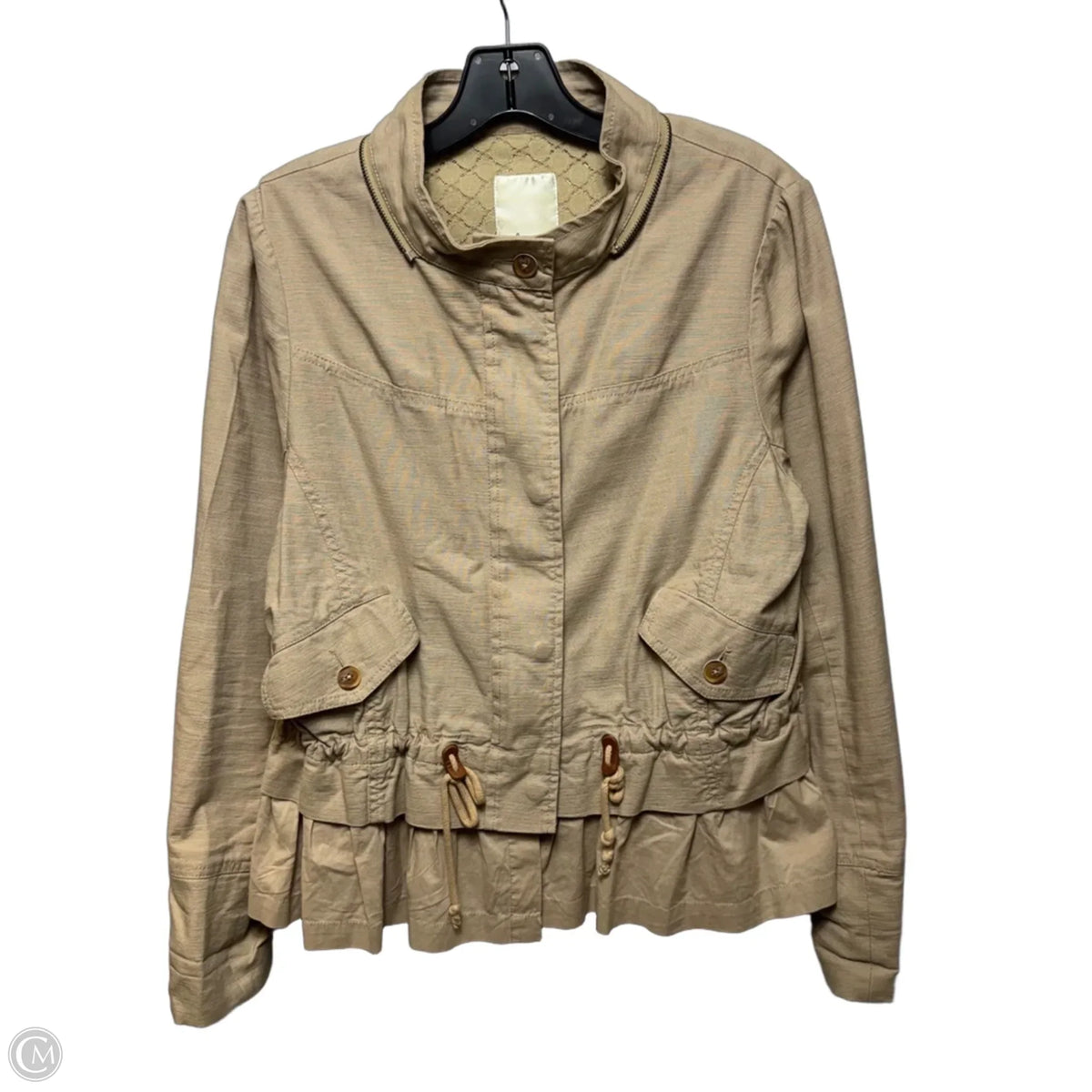 Cotton Drawstring Waist Jacket By Elevenses In Beige, Size: M