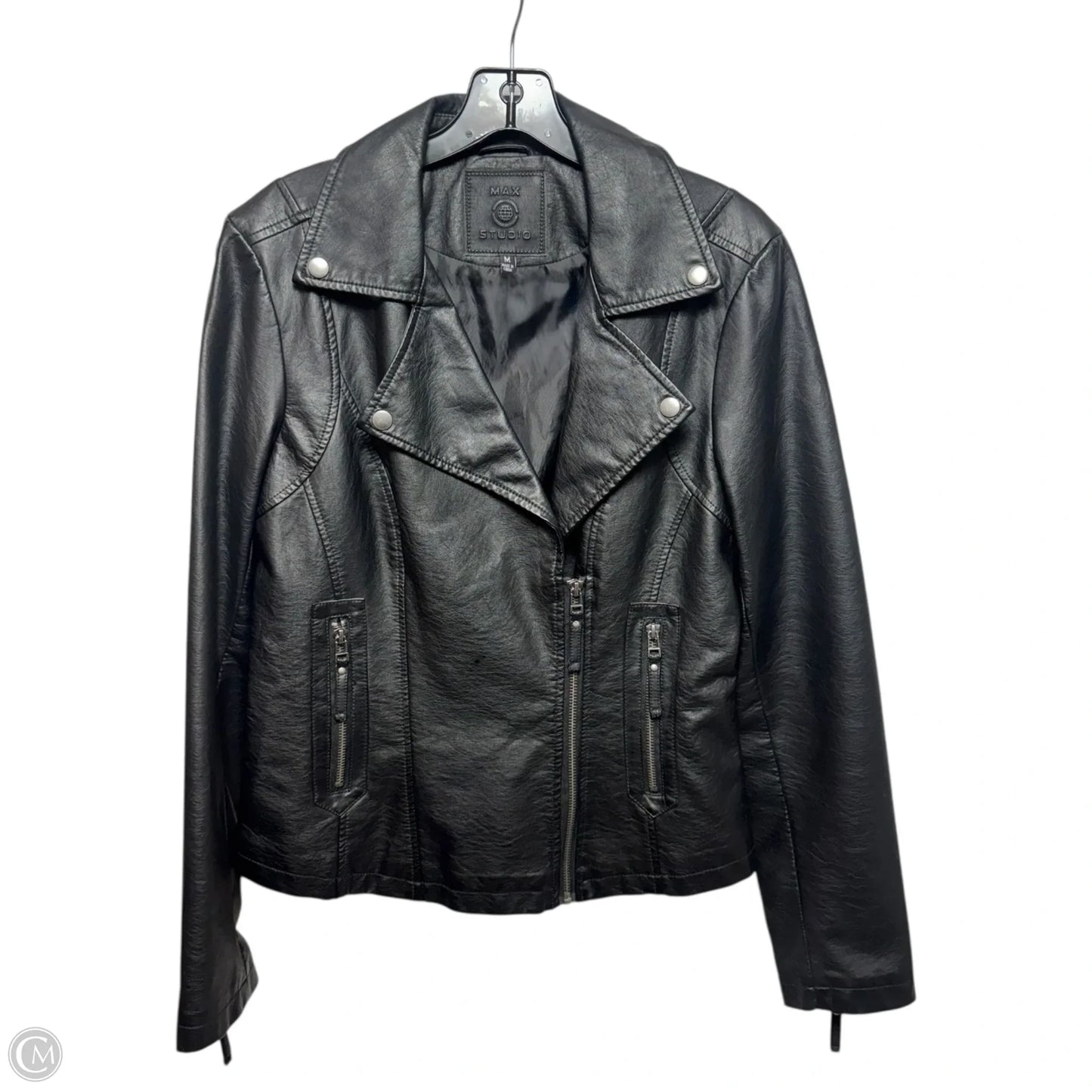 Leatherette Moto Jacket By Max Studio In Black, Size: M
