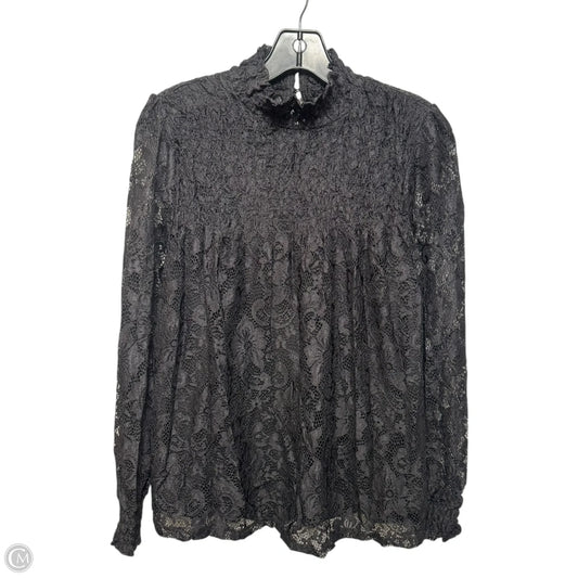 Lace Top Long Sleeve By Adiva In Black, Size: M
