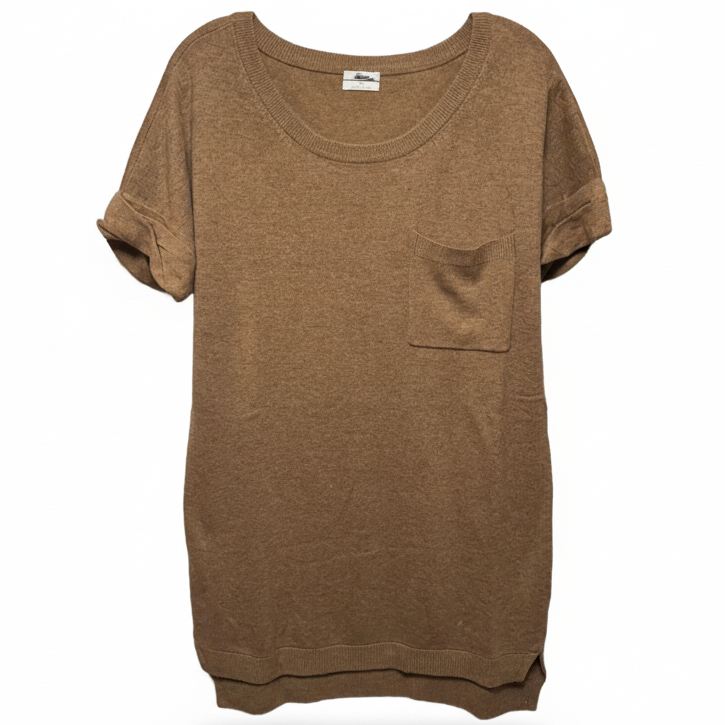 Short Sleeve Sweater Tunic By Wallace In Tan, Size: S