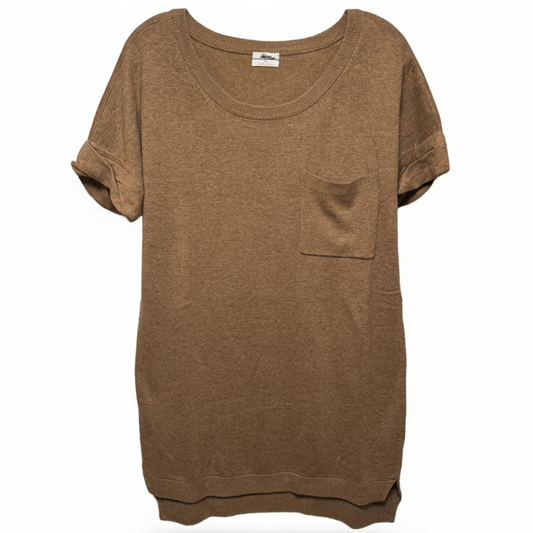 Short Sleeve Sweater Tunic By Wallace In Tan, Size: S