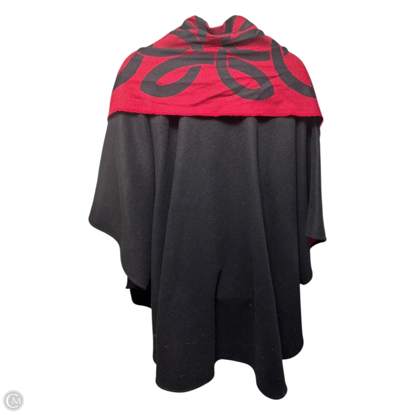 Vintage Wool Cashmere Cape with Scarf By James By Peter James In Black & Red, Size: Osfm