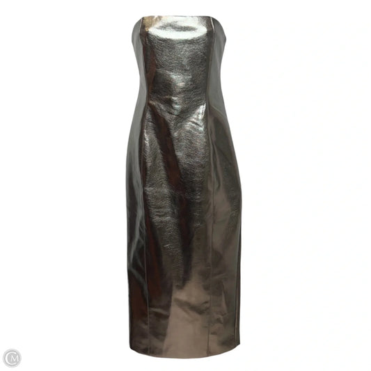 Metallic Bustier Faux Leather Strapless Midi Dress By 7 For All Mankind In Silver, Size: S