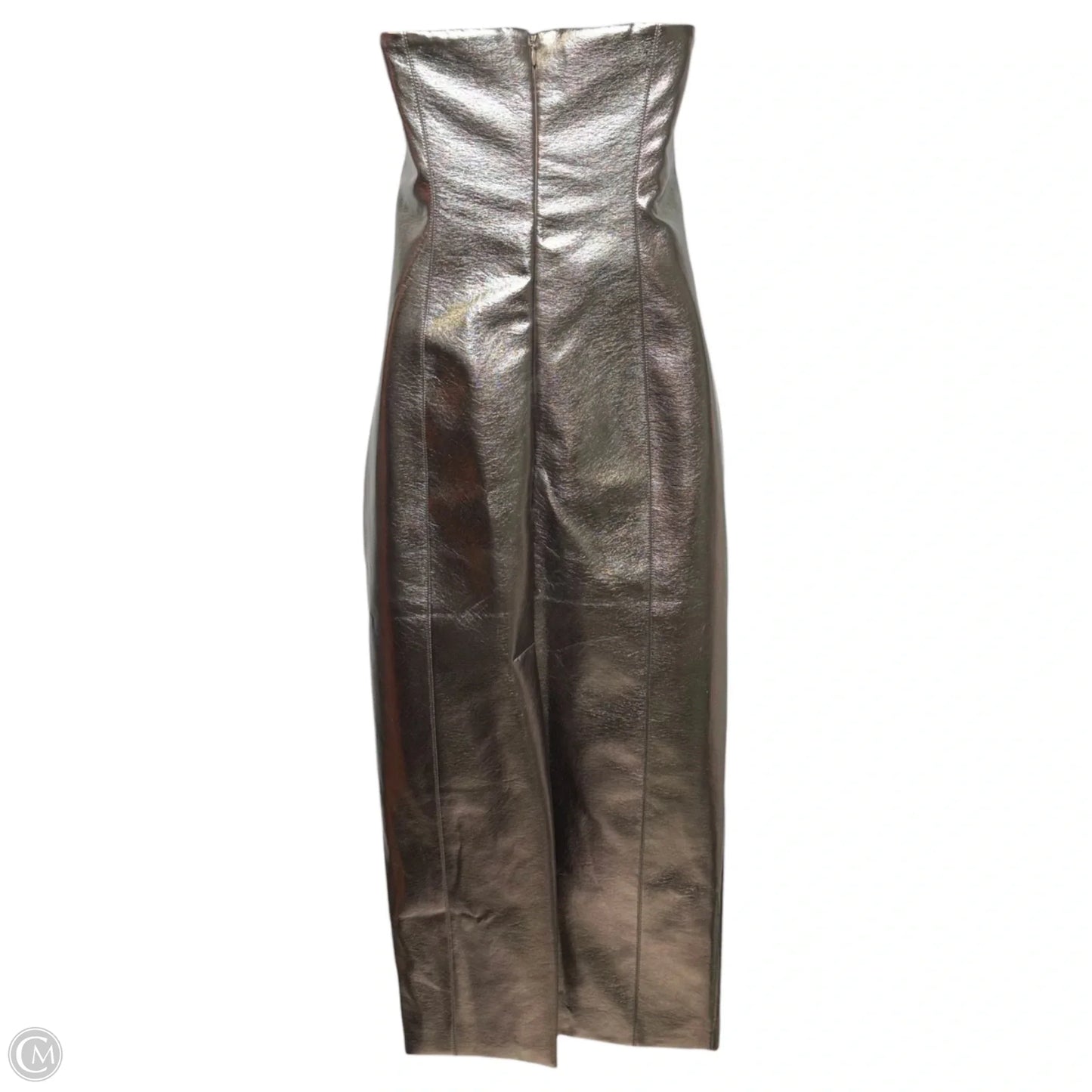Metallic Bustier Faux Leather Strapless Midi Dress By 7 For All Mankind In Silver, Size: S
