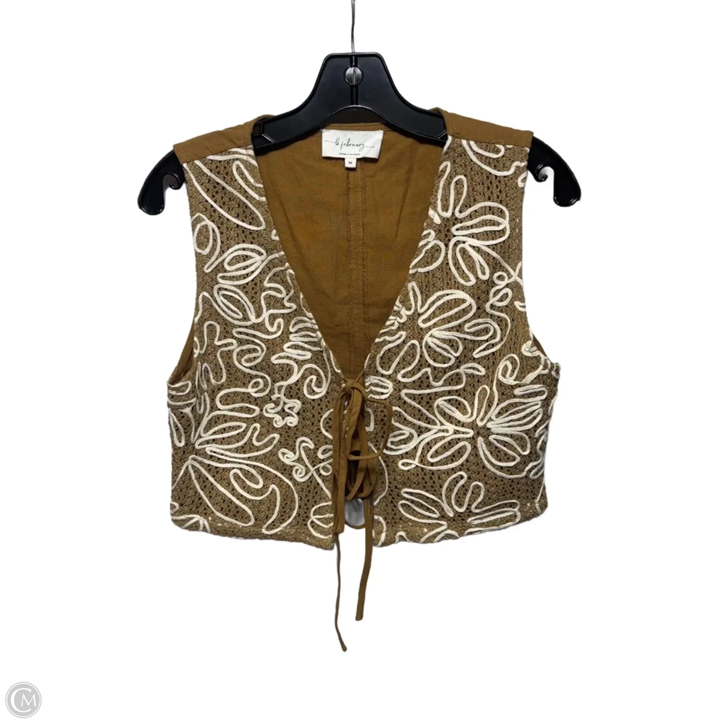 Abstract Embroidered Vest By In February In Cream & Tan, Size: M