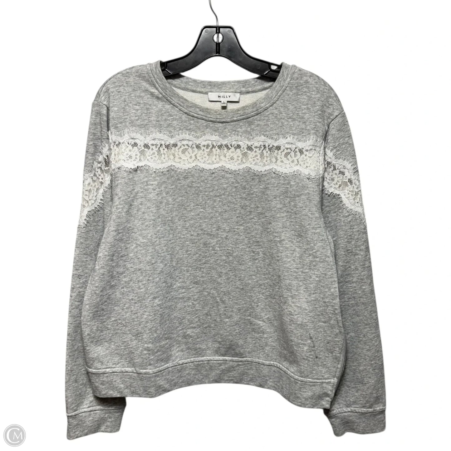 Lace Cutout Sweatshirt Designer By Milly In Grey, Size: L