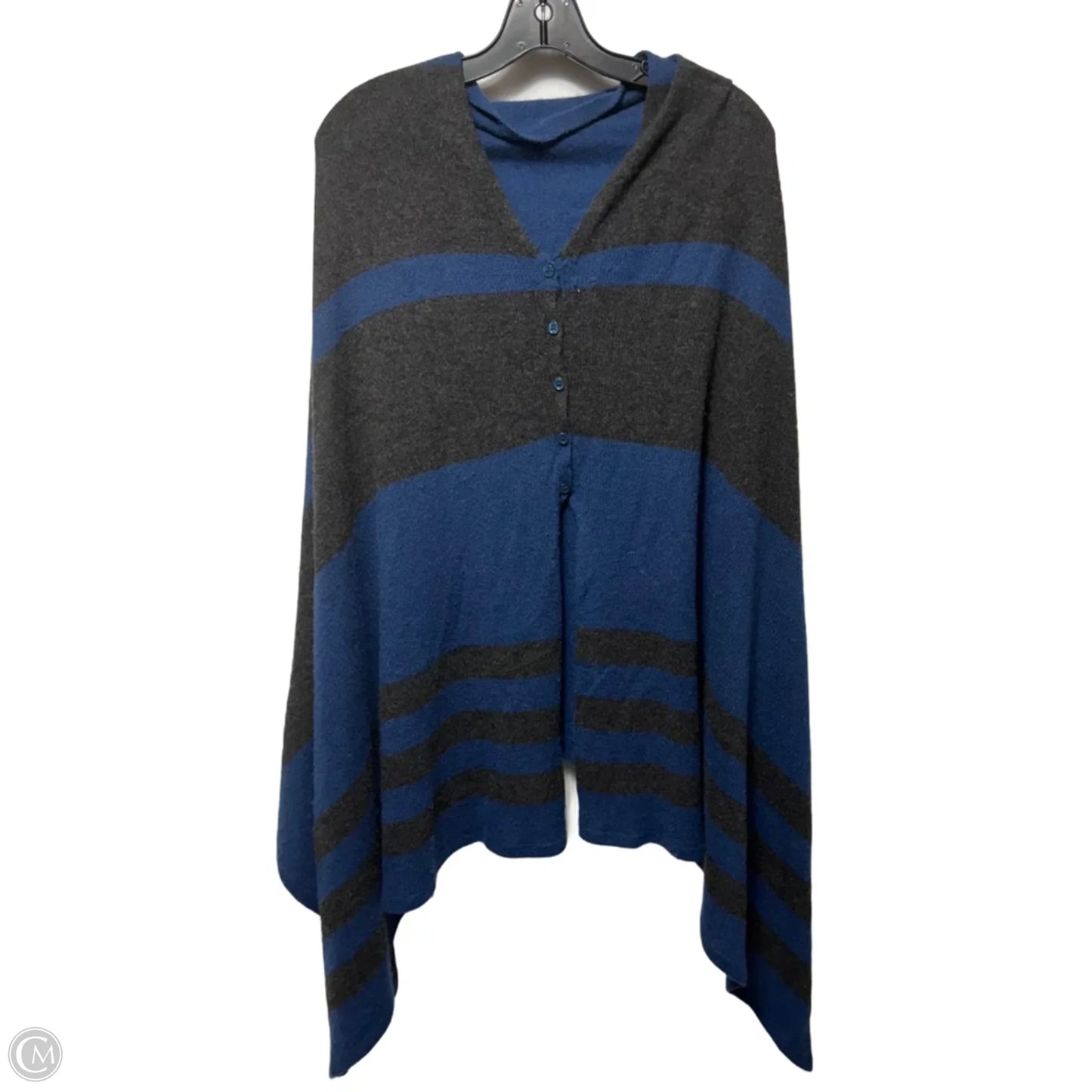 Cashmere Poncho In Blue & Grey