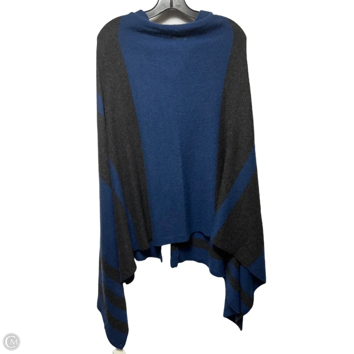 Cashmere Poncho In Blue & Grey